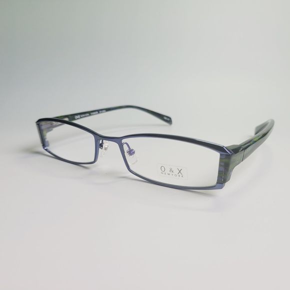O&X NY OT-208U Titanium eyeglasses green blue stripe full frame 53-18 136 C7 - Picture 9 of 13